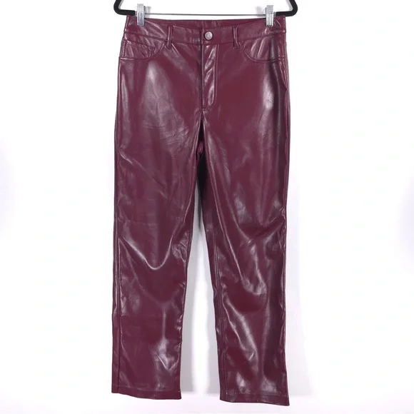 JOIE LIMITED EDITION Faux Leather Straight Pants Style JEI000 Burgundy Size 6